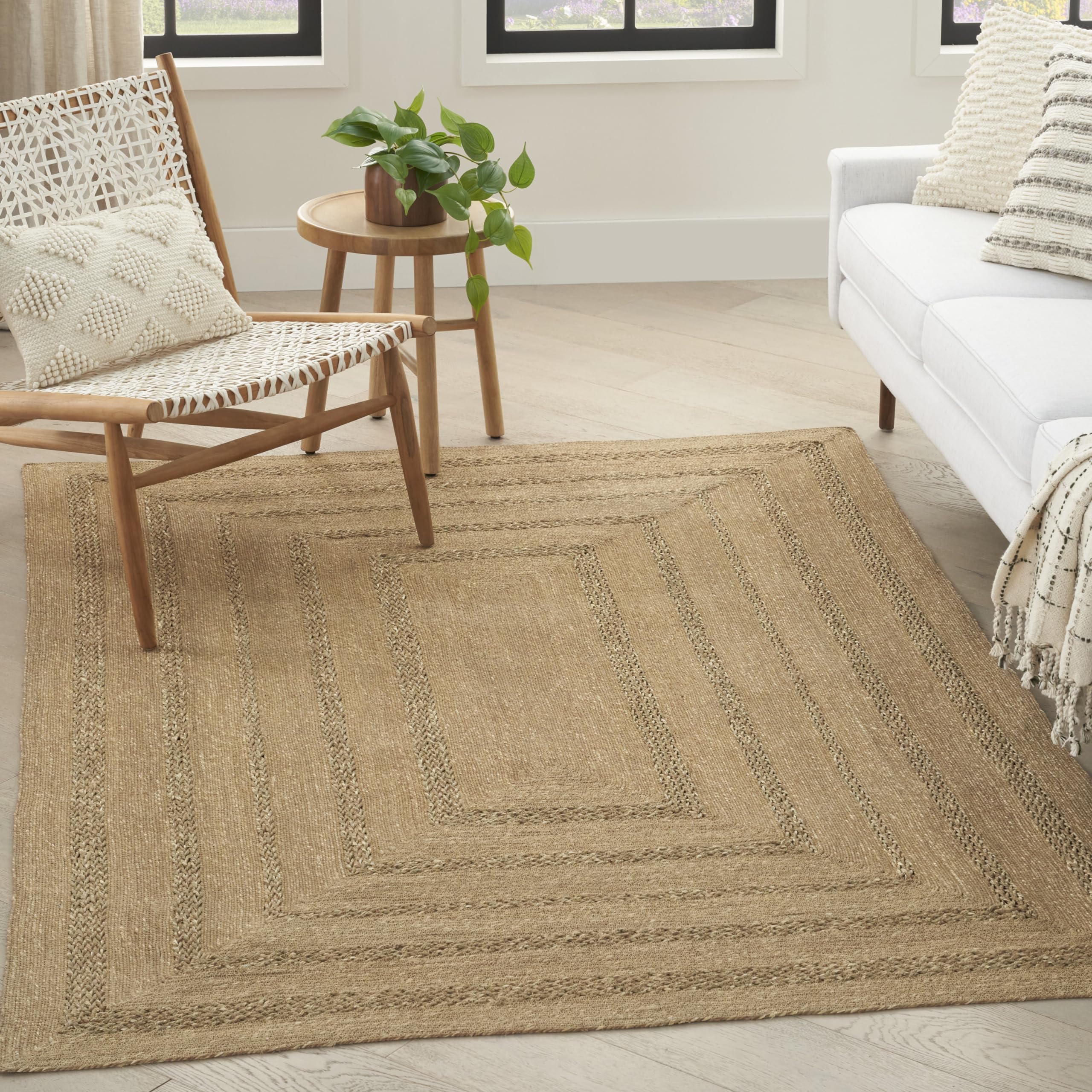 Nourison Natural Seagrass Indoor/Outdoor Natural 5 x 7 Area Rug, Easy Cleaning, Non Shedding, Bed Room, Living Room, Dining Ro