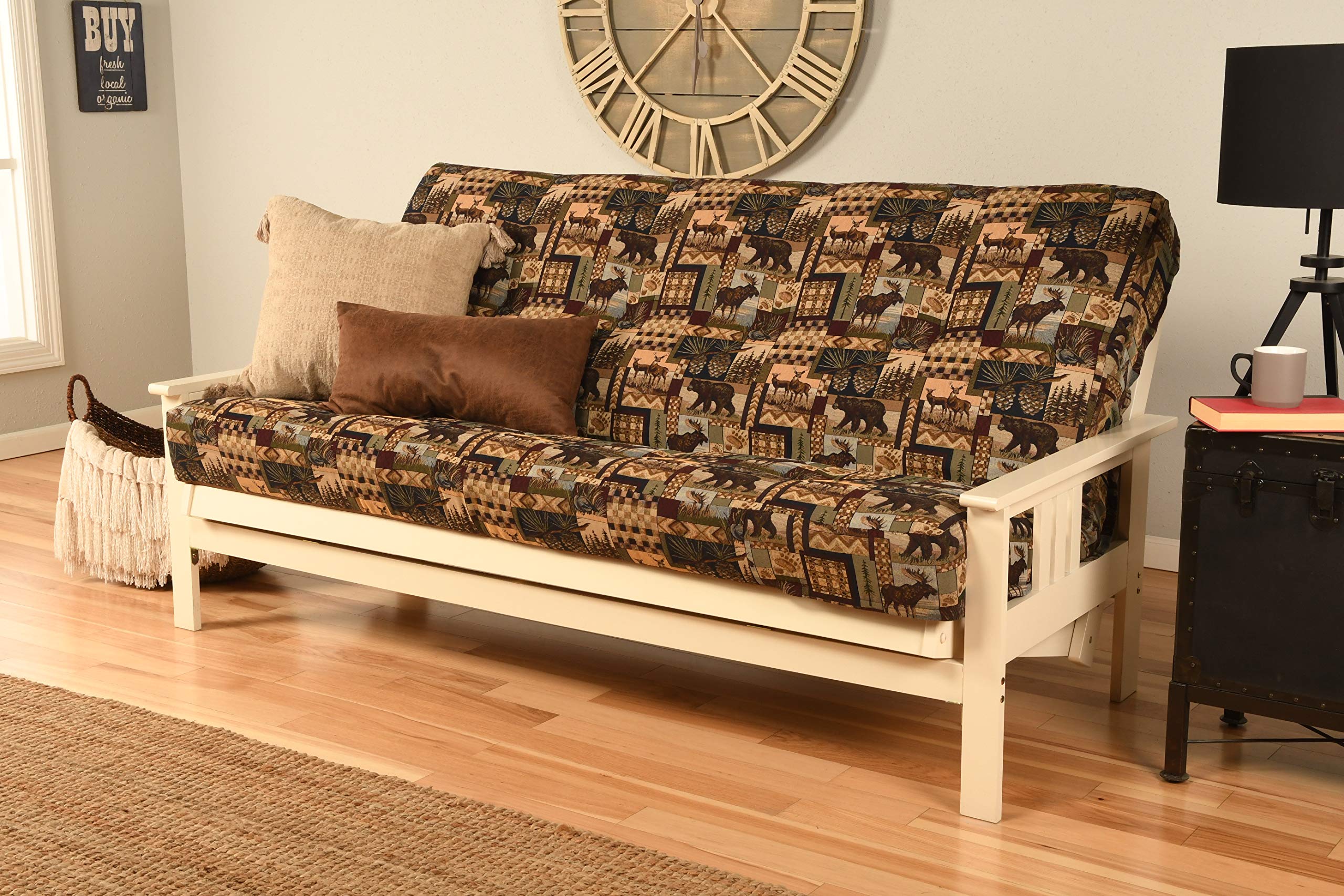 Kodiak Furniture Monterey Antique White Futon with Multi-Color Fabric Mattress