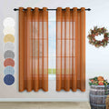 Burnt Orange Curtains 63 Inch Length for Bedroom Teen 2 Panel Sets Grommet Sheer Drape Linen Textured Winter Warm Fall Pumpkin H