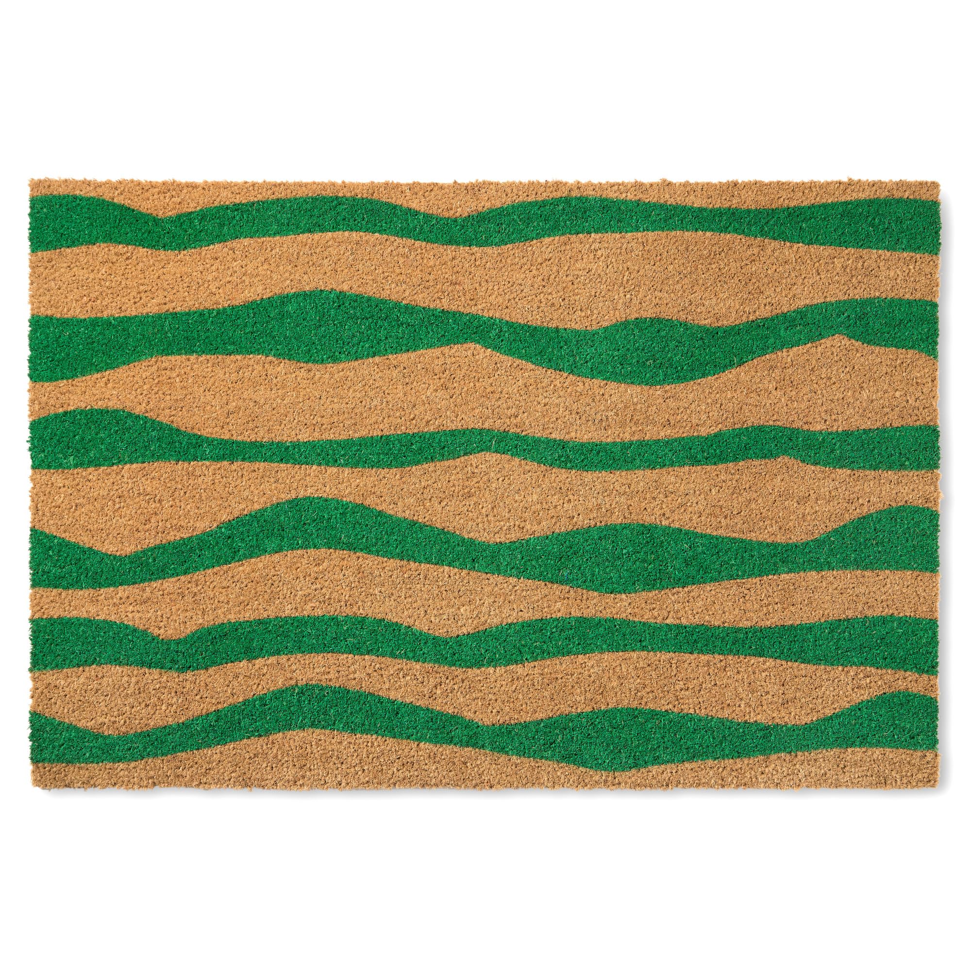 TOWN & COUNTRY TERRA Ravine Abstract Mountain Door Mat, Natural Coir, Heavyweight, Non-Slip Entryway Mat, Green, 24x36