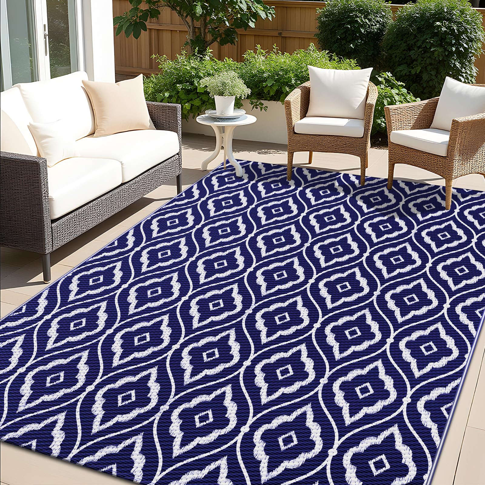OLANLY Outdoor Rug 6x9 ft Waterproof, Outdoor Plastic Straw Rug with Geometric Pattern Clearance, Reversible RV Mat for Patio, C