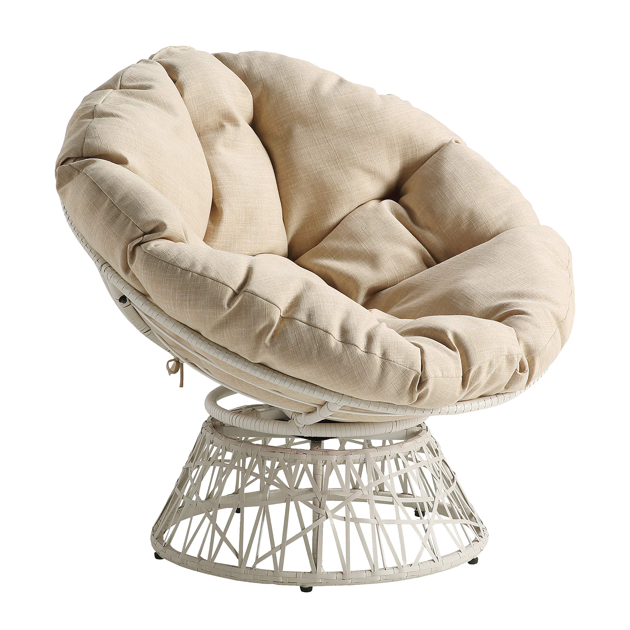 OSP Home Furnishings Wicker Papasan Chair with 360-Degree Swivel, Cream Frame with Cream Cushion