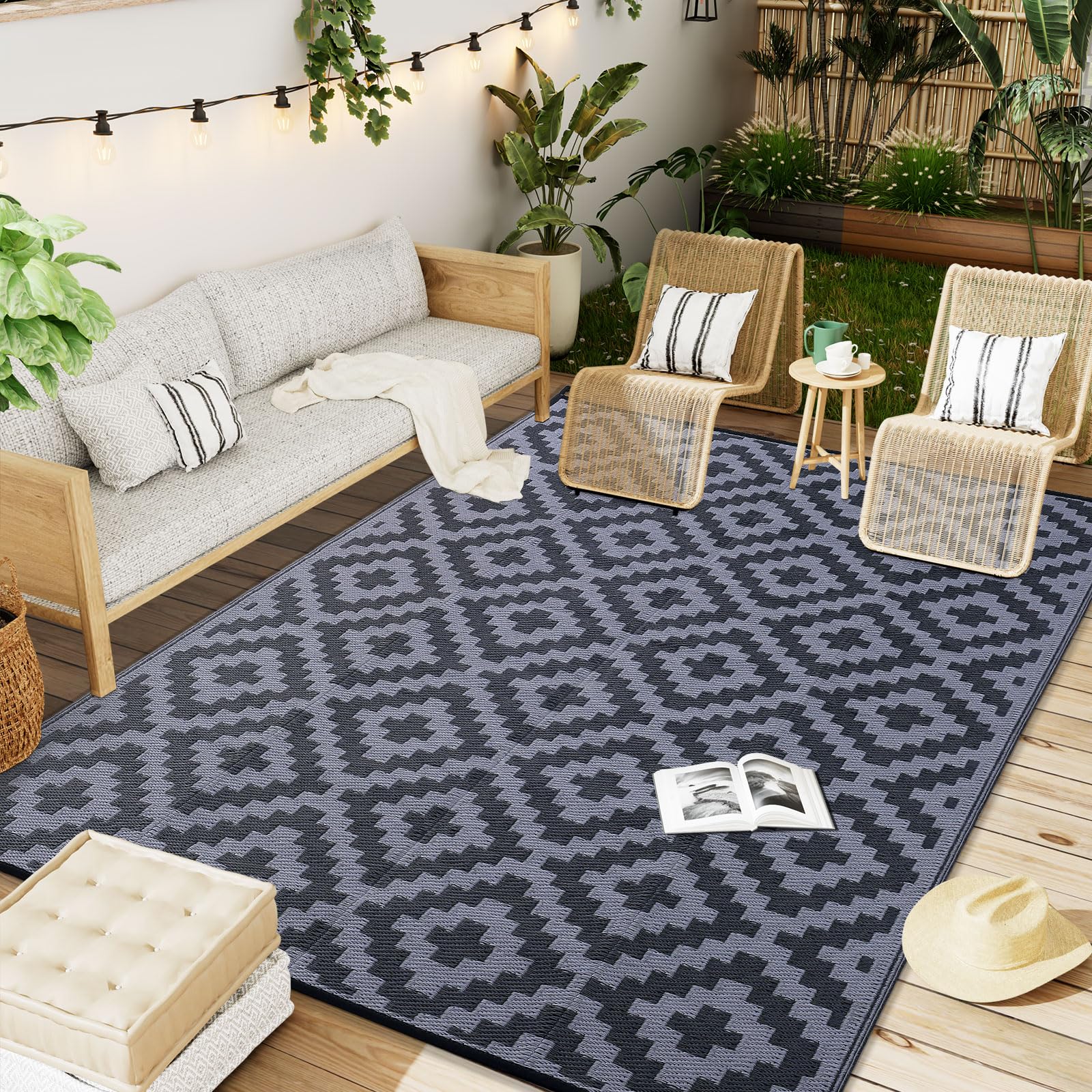 OLANLY Waterproof Outdoor Rug 6x9 ft, Reversible Plastic Straw Patio Rug for Camping, RV Mat Outside, Indoor Outdoor Carpet for 