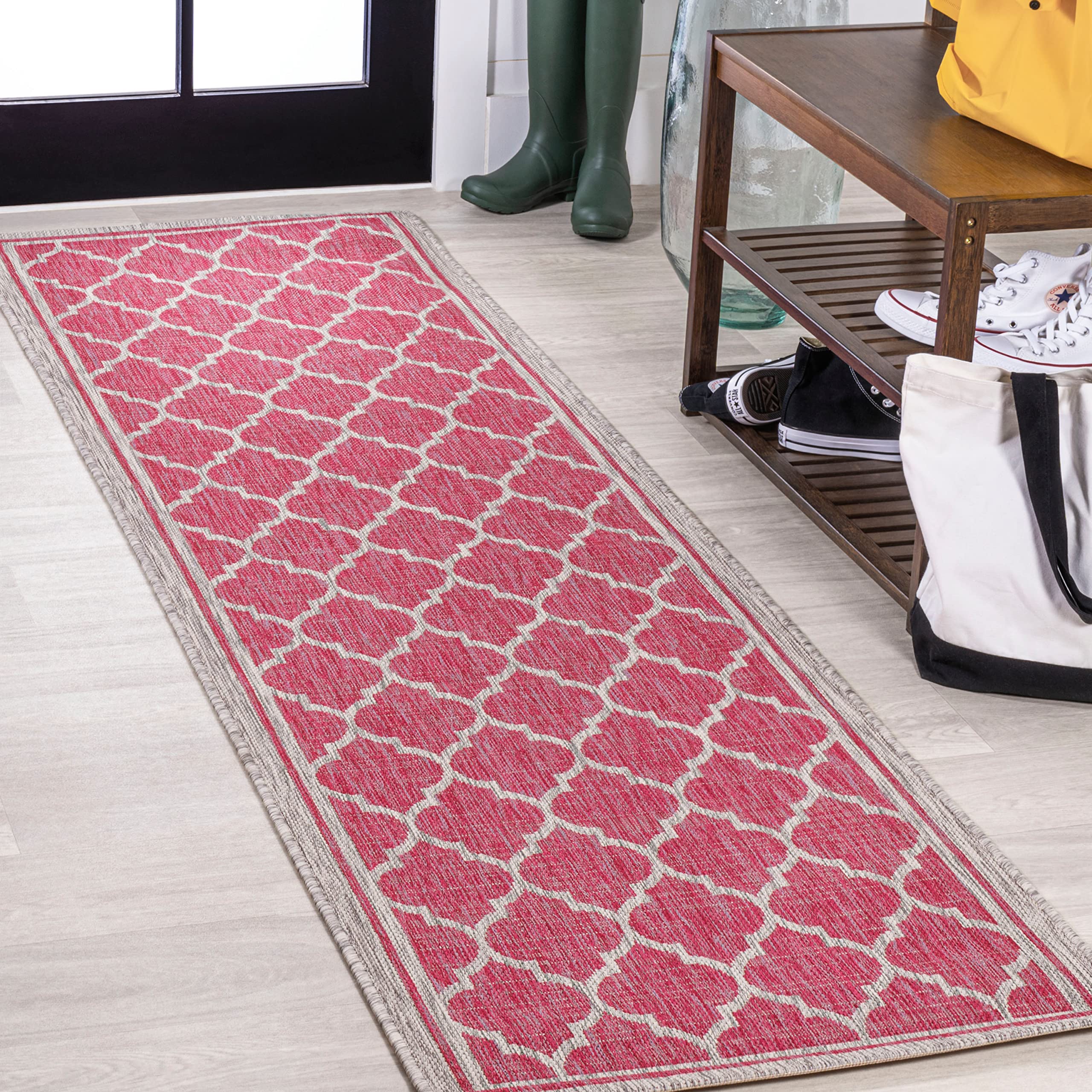 JONATHAN Y SMB109H-28 Trebol Moroccan Trellis Textured Weave Indoor Outdoor Area Rug, Modern, Coastal, Bohemian Easy Cleaning,Be