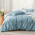 Bedsure Queen Comforter Set - Mineral Blue Bed Set, 3 Pieces Cute Floral Bedding, 1 Soft Reversible Botanical Flowers Comforter 