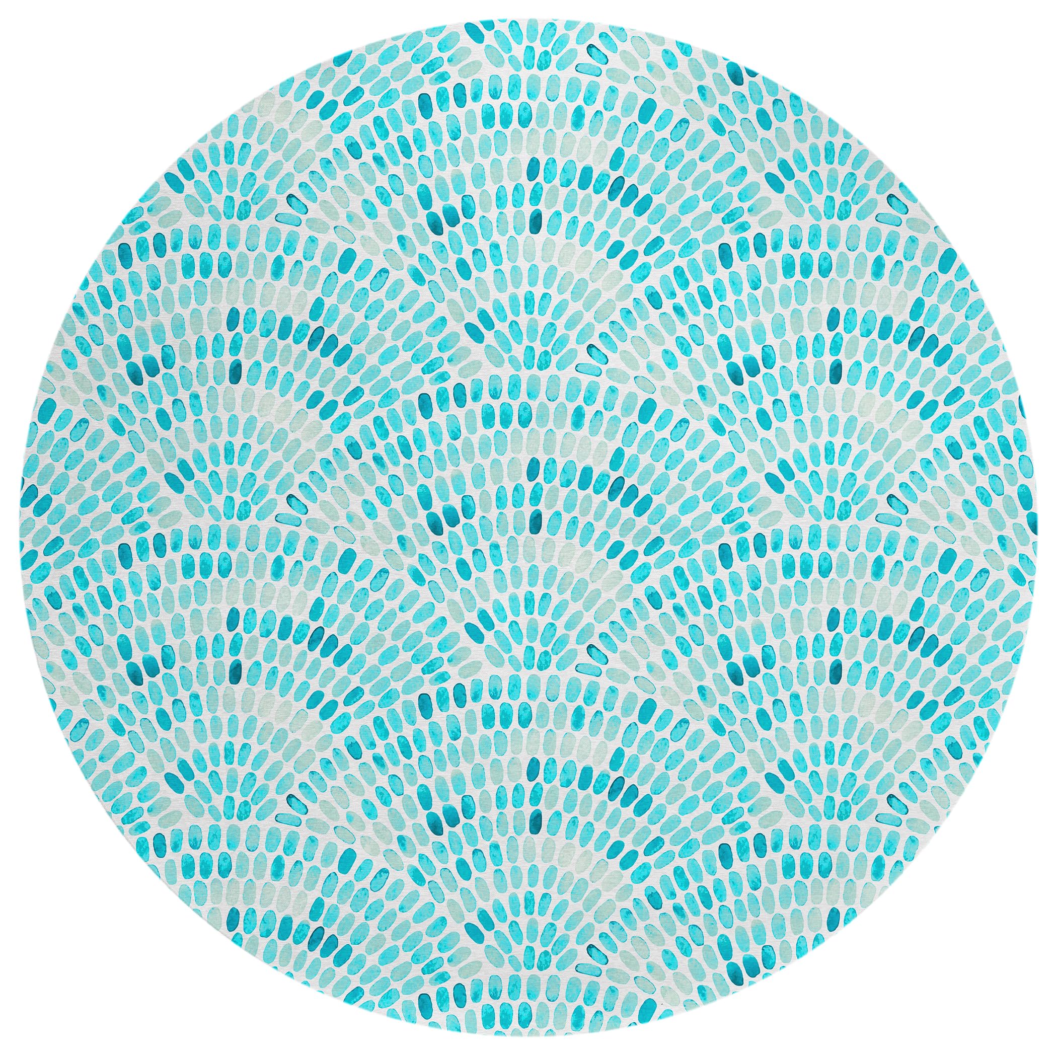 Addison Rugs Surfside ASR37 Aqua 8 x 8 Indoor Outdoor Round Rug, Easy Clean, Machine Washable, Non Shedding, Bedroom, Living R