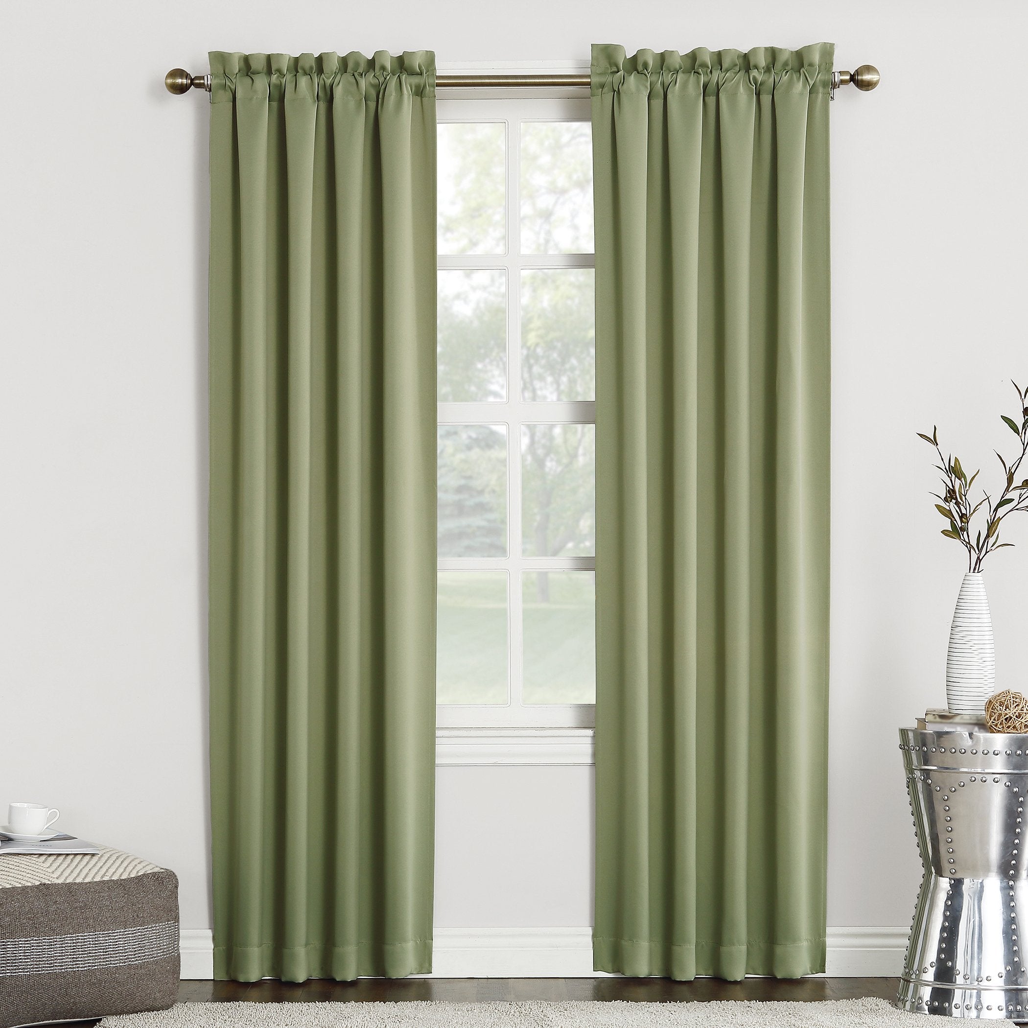 Sun Zero Easton Energy Saving Blackout Rod Pocket Curtain Panel, 40 x 84, Sage Green