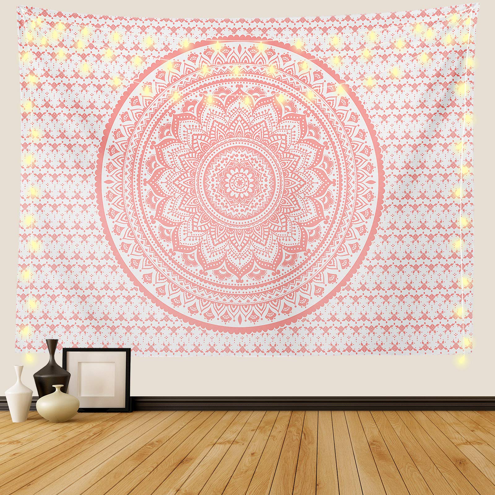 Ftuency Pink Mandala Tapestry Indian Hippie Bohemian Psychedelic Tapestries Women Wall Hanging for Bedroom Teen Girl (Pink, 70.9