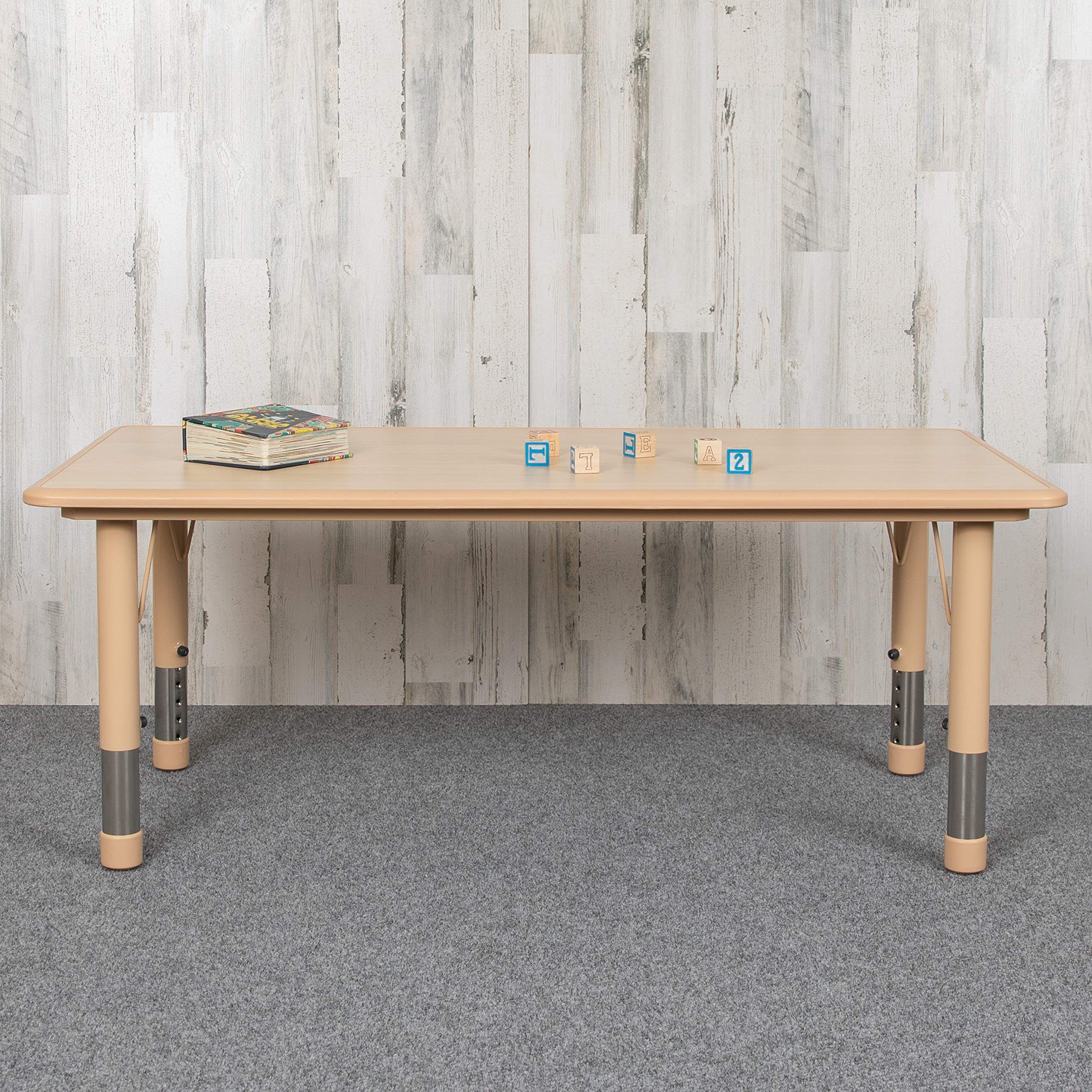 EMMA + OLIVER 23.625 W x 47.25 L Natural Plastic Adjustable Activity Table-School Table for 6
