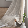 Boho Lace Curtains with Tassel,Vintage Geometric Neutral Curtains 63 inch Length 2 Panel Rod Pocket Crochet Privcy Curtain let L