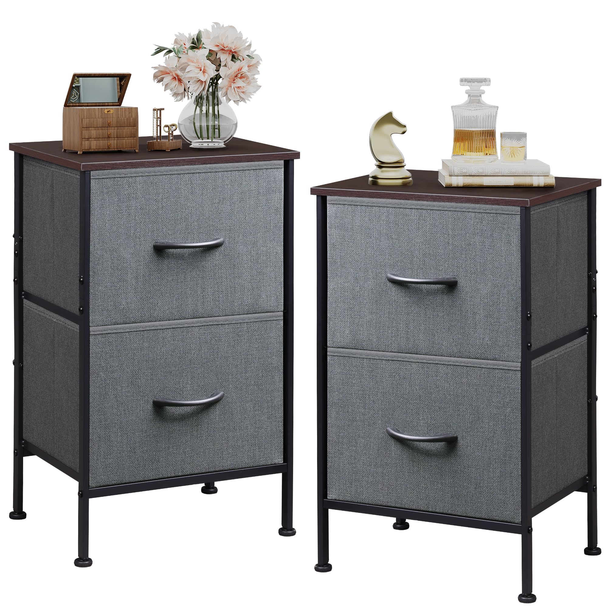 WLIVE Night Stand Set 2, Dresser and Nightstand Sets, Nightstands for Bedroom with 2 Fabric Drawer, End Tables Bedroom Furniture