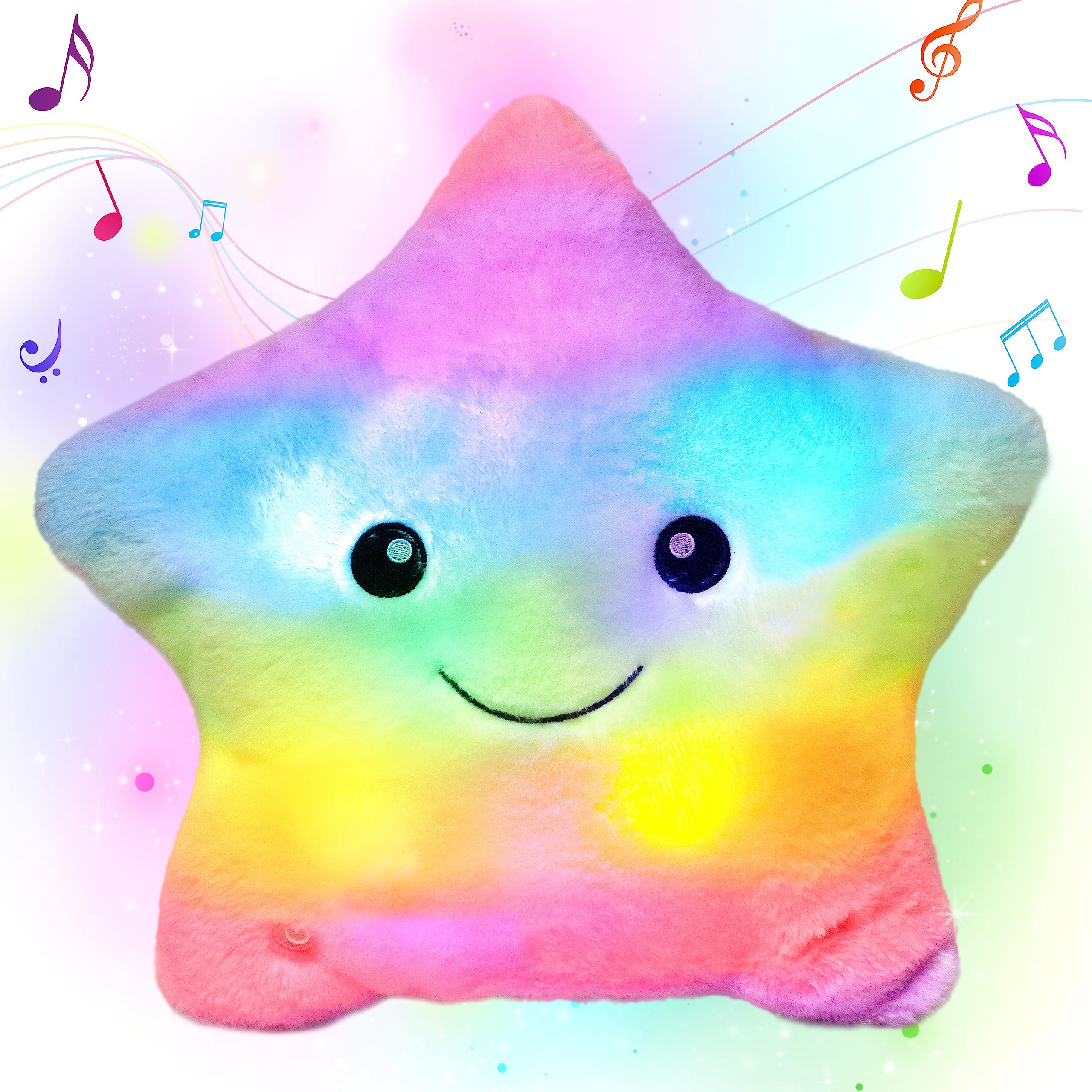 Cuteoy 13 Musical Rainbow Star Plush Pillow Glowing Twinkle Night Light Stuffed Animal LED Toys Adjustable Volume Birthday for G