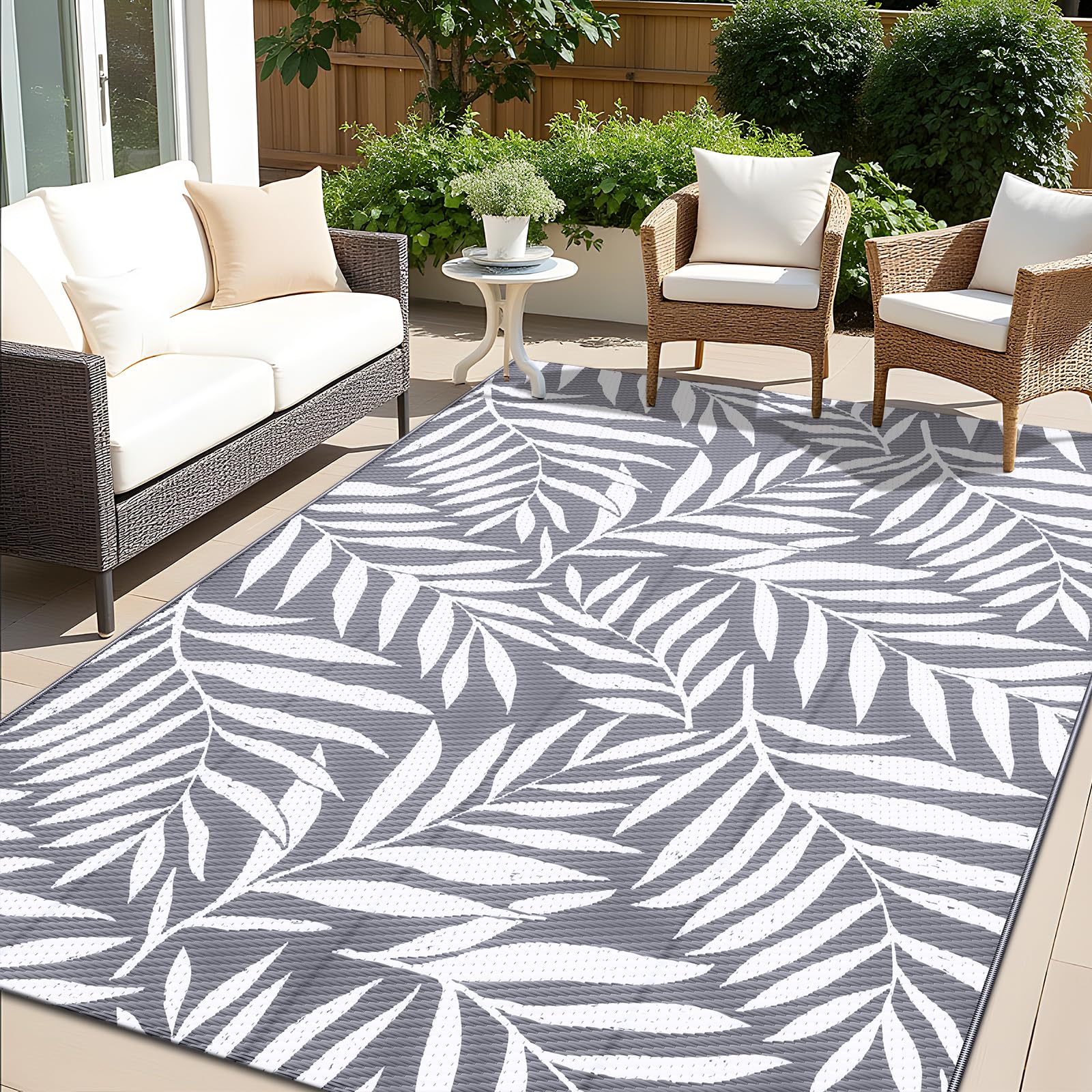 OLANLY Waterproof Outdoor Rug 5x8 ft, Reversible Outdoor Plastic Straw Rug with Leaf Pattern, RV Mat, Indoor Outdoor Carpet for 
