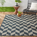 Nicole Miller New York Patio Country Calla Contemporary Herringbone Indoor/Outdoor Area Rug, Blue/Cream, 52x72