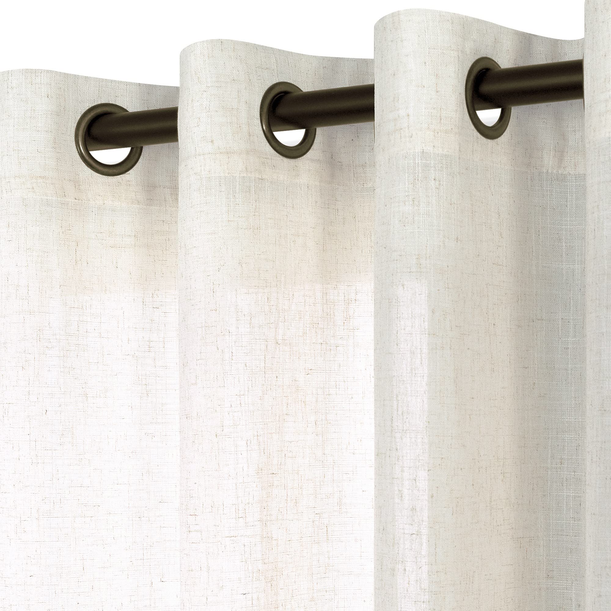 KOUFALL 90 Inch Curtains Long,Linen Sheer Semi Bronze Grommet Drapes 90 Inch Length 2 Panels Set for Living Room Bedroom,Cream B