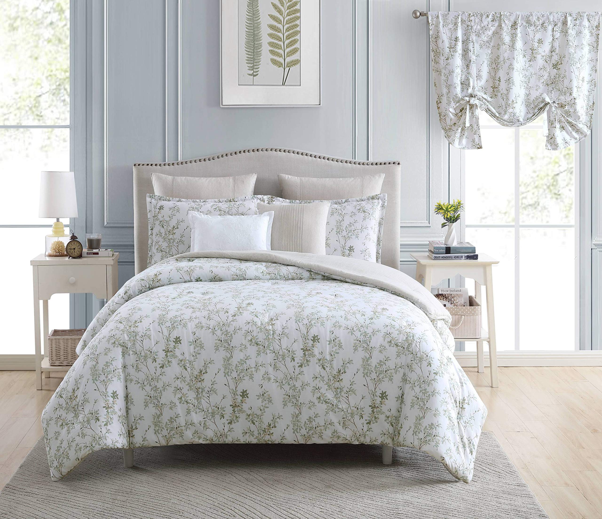 Laura Ashley Home - Queen Comforter Set, Cotton Reversible Bedding, Includes Matching Shams with Bonus Euro Shams & Throw Pillow