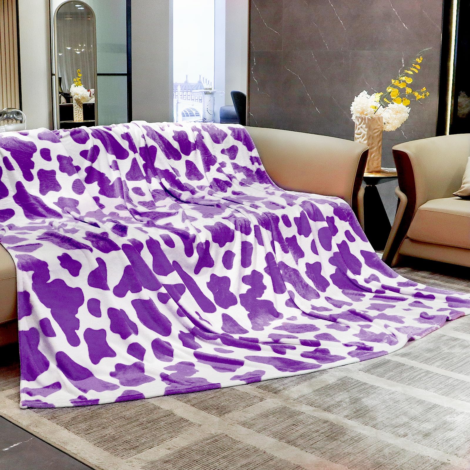 HSEEC Purple Blanket Queen Size Bed Soft Throw Blankets for Couch, Lightweight Fuzzy Fleece Lavender Throw for All Seasons - Pur