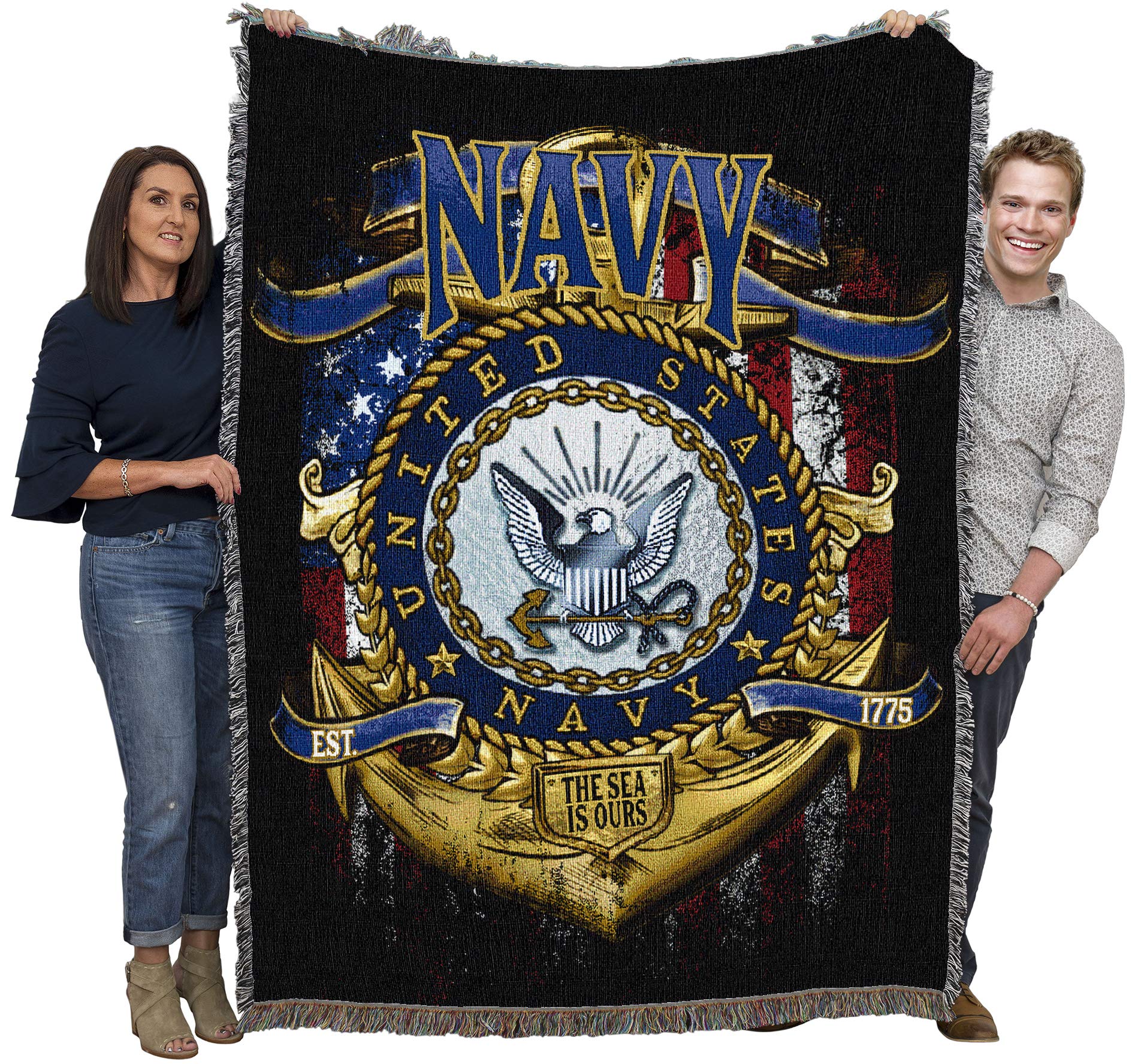 Pure Country Weavers PCW - US Navy Strong Blanket - Gift Military Tapestry Throw Woven from Cotton - Made in The USA (72x54)