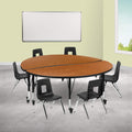 Flash Furniture Emmy Mobile 60 Circle Wave Flexible Laminate Activity Table Set with 12 Student Stack Chairs, Oak/Black