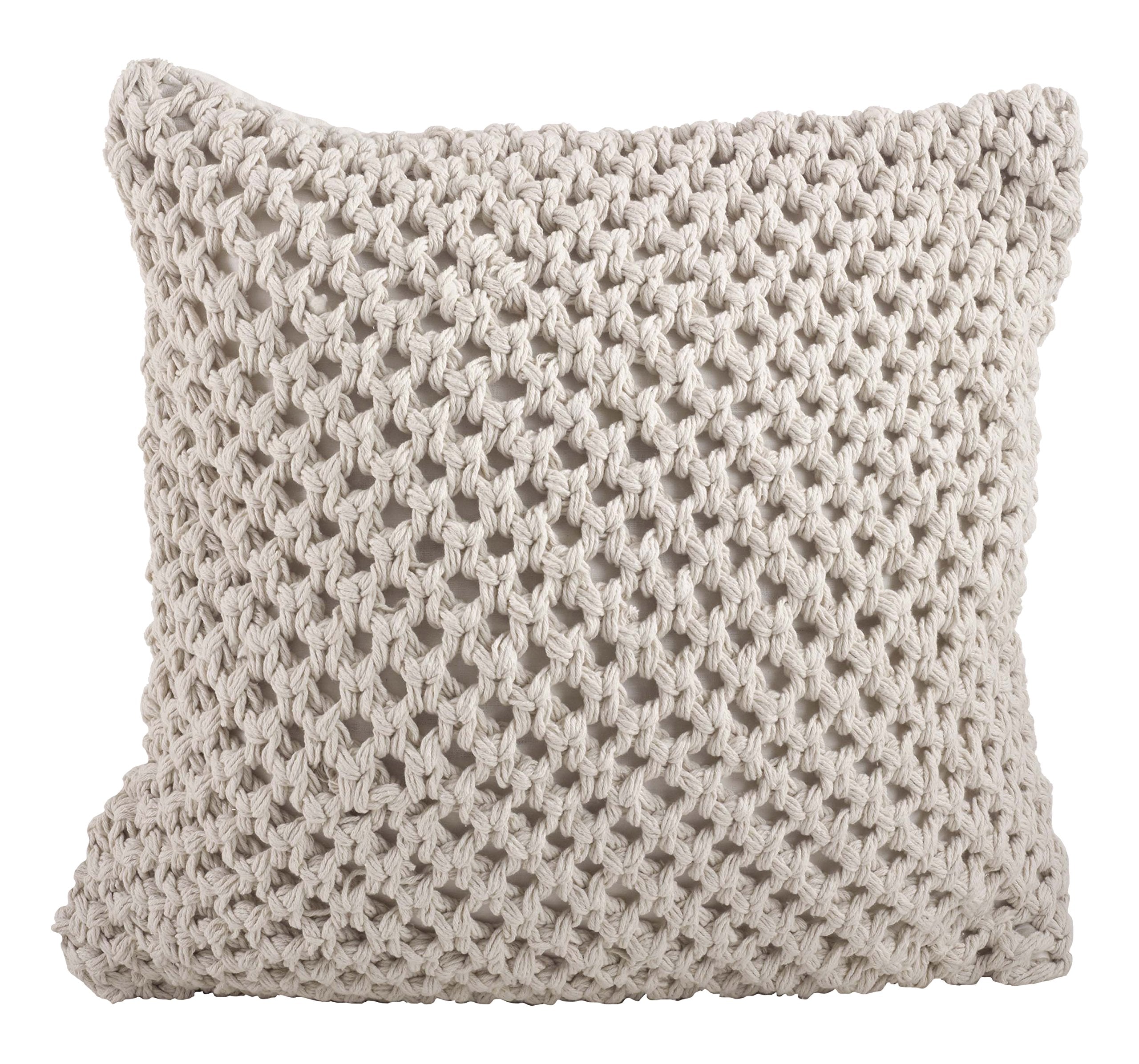 SARO LIFESTYLE 1590 Sheridan Knitted Collection Cotton Knitted Design Down Filled Throw Pillow, Vanilla