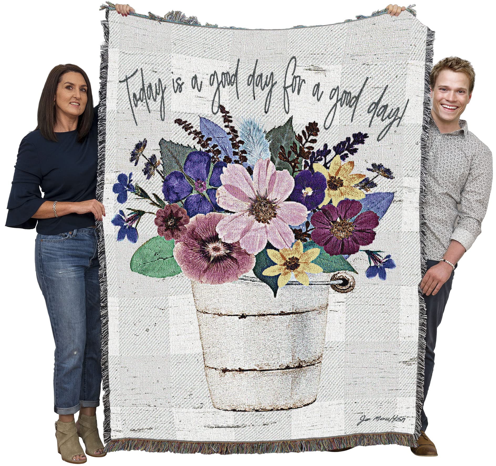 Pure Country Weavers Today Is A Good Day Blanket by Jo Moulton - Gift Tapestry Throw Woven from Cotton - Made in The USA (72x54)