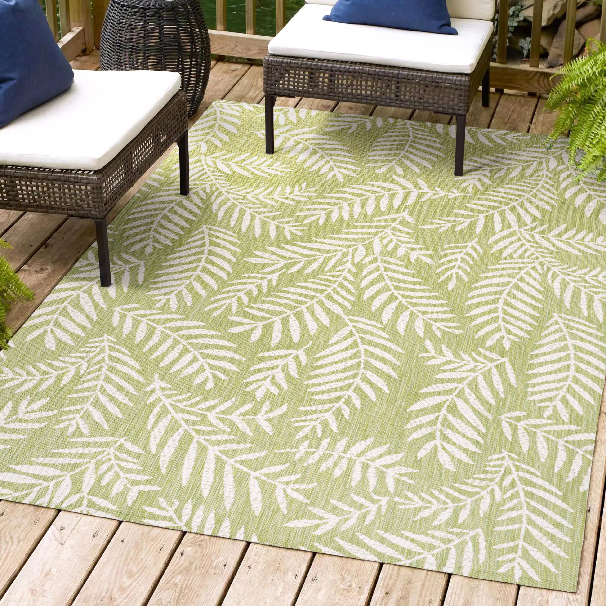 JONATHAN Y SMB119D-9 Nevis Palm Frond Indoor Outdoor Area Rug, Coastal, Casual, Country Easy Cleaning,Bedroom,Kitchen,Backyard,P