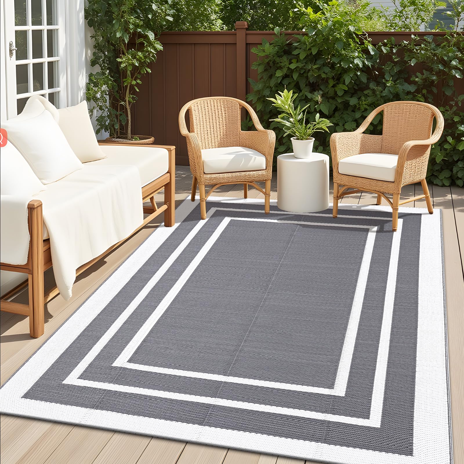 OLANLY Outdoor Rug 5x8 ft Waterproof, Reversible Outdoor Plastic Straw Rug, RV Mat, Indoor Outdoor Carpet Clearance for Patio, C
