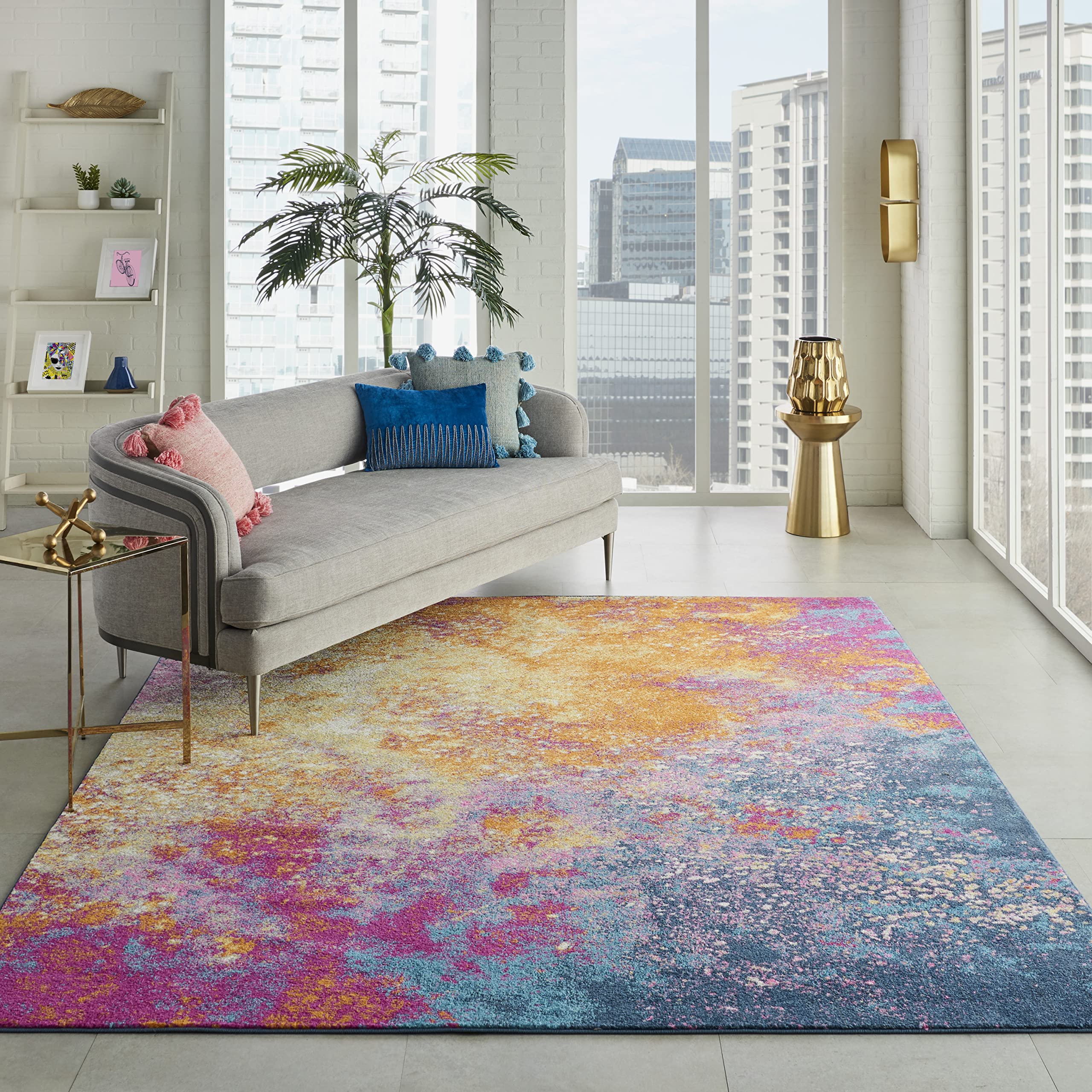 Nourison Passion Modern Sunburst 6 x 9 Area Rug, Easy Cleaning, Non Shedding, Bed Room, Living Room, Dining Room, Kitchen (6x9