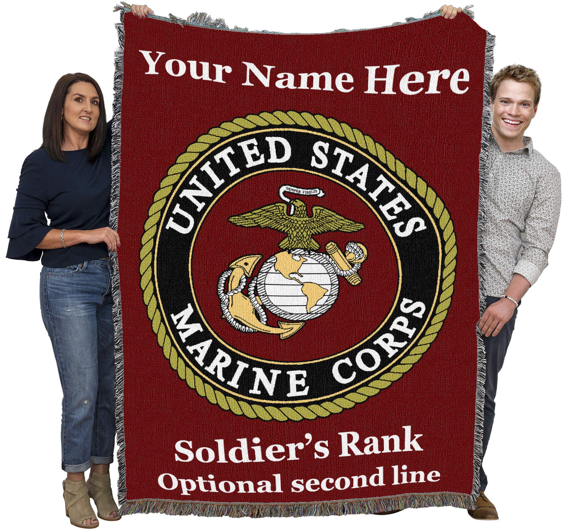Pure Country Weavers US Marine Corps - Emblem Blanket Red - Personalized - Custom Gift Military Tapestry Throw Woven from Cotton