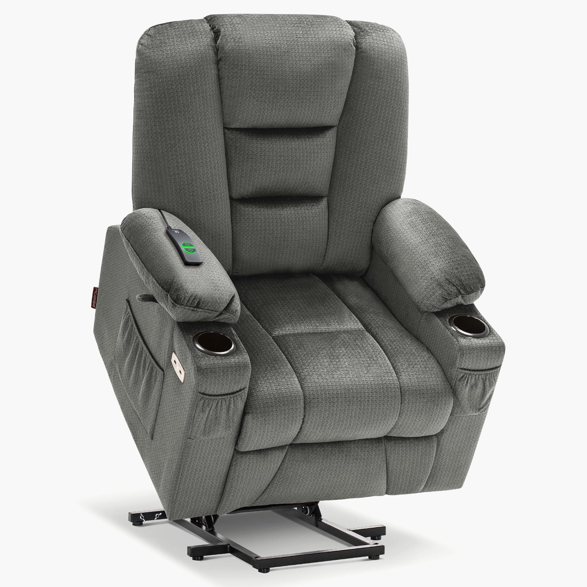 MCombo Power Lift Recliner Chair with Massage and Heat for Elderly People, Cup Holders, USB Ports, Side Pockets, Fabric 7529 (Me