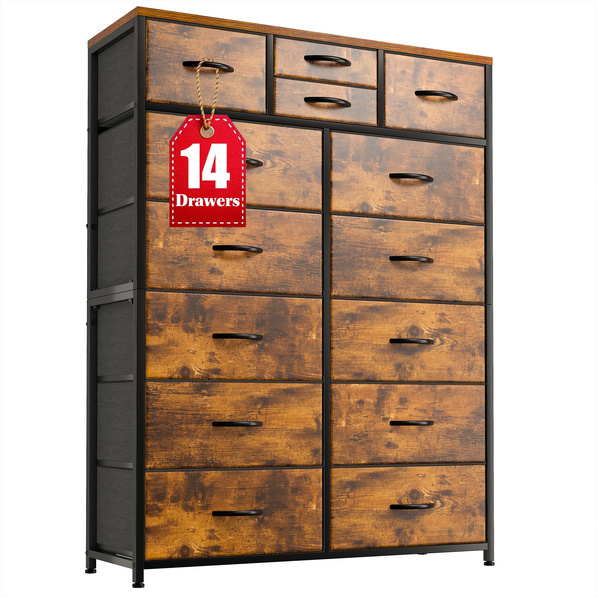 EnHomee 14 Drawer Dresser, Tall Dressers for Bedroom, Large Bedroom Dressers & Chests of Drawers, Sturdy Metal Frame & Wood Top,