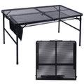 JOUYEK Folding Grill Table, 4x2 FT Portable Camping Table, Lightweight Height Adjustable Metal Table with Mesh Desktop and Mesh 