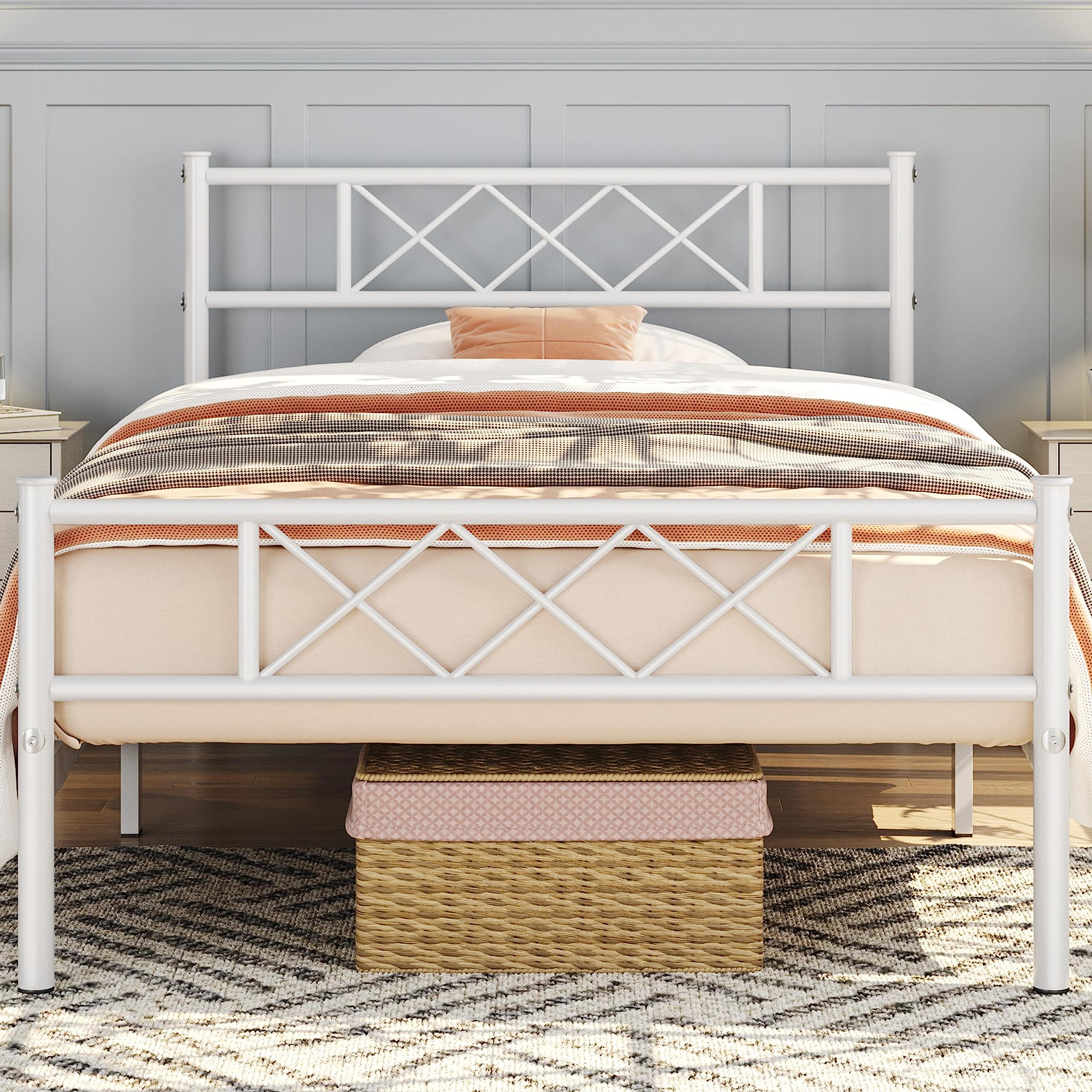 Yaheetech Metal Bed Frame Platform with Headboard and Footboard Mattress Foundation No Box Spring Needed Under Bed Storage Stron