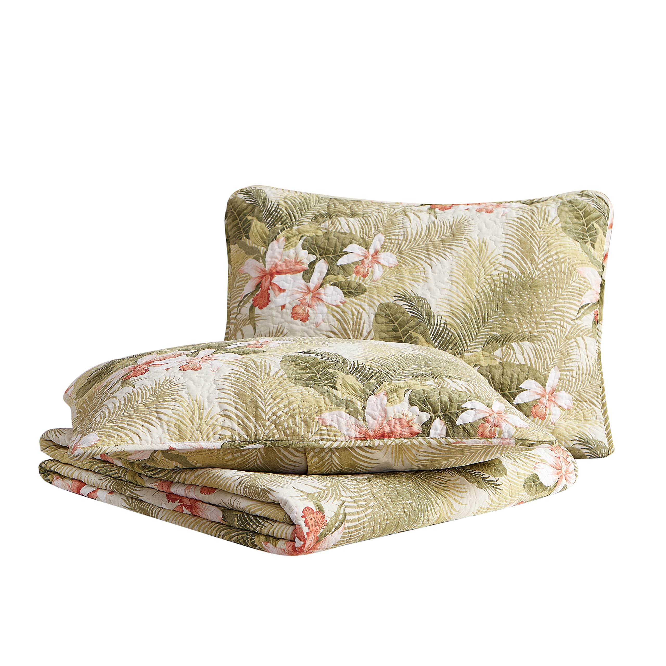 Tommy Bahama Topical Orchid Collection Quilt Set-100% Cotton, Reversible, Ideal for All Seasons, Pre-Washed for Added Softness, 