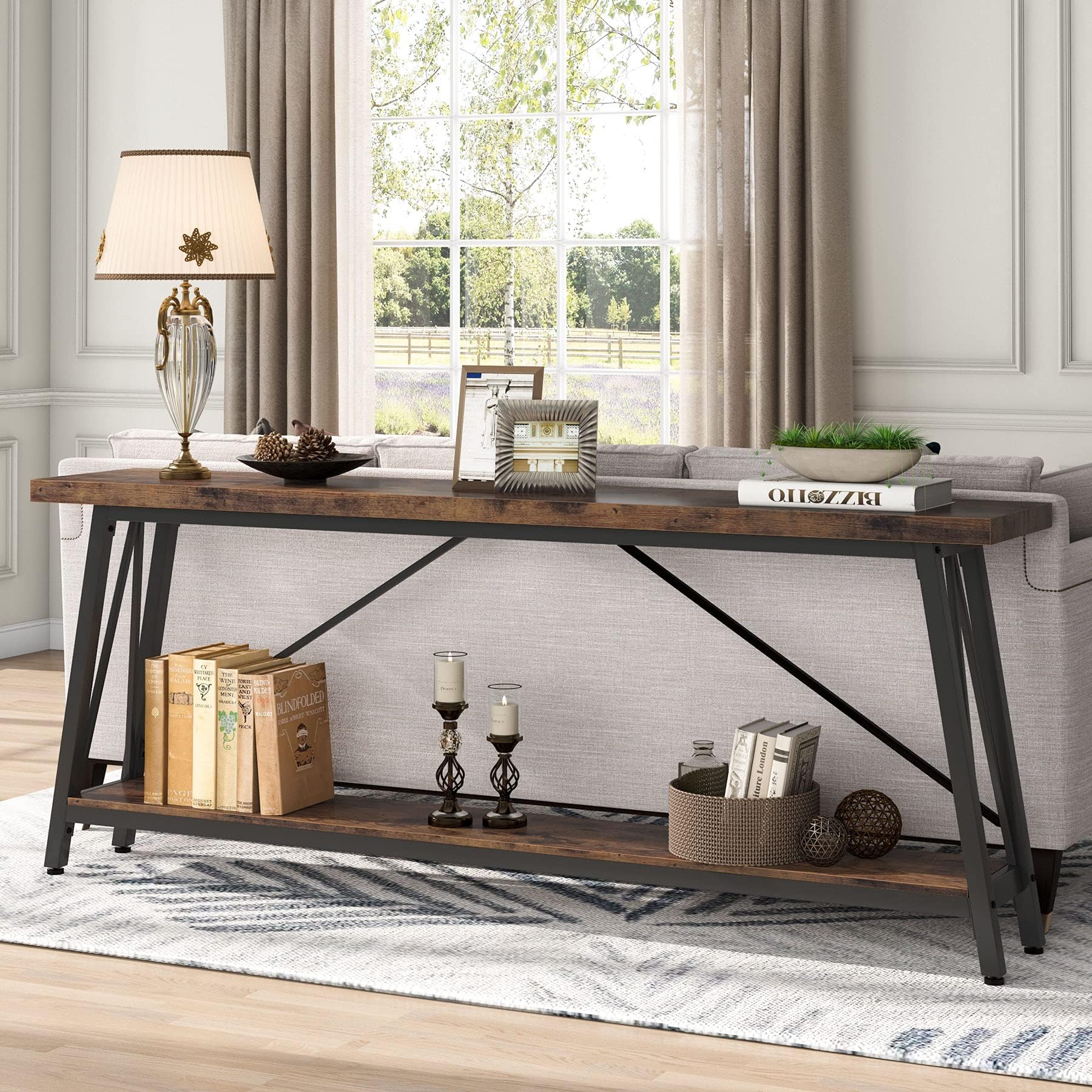 Tribesigns 70.9 Inches Extra Long Sofa Table Behind Couch, Industrial Entry Console Table for Hallway, Entryway & Living Room, D