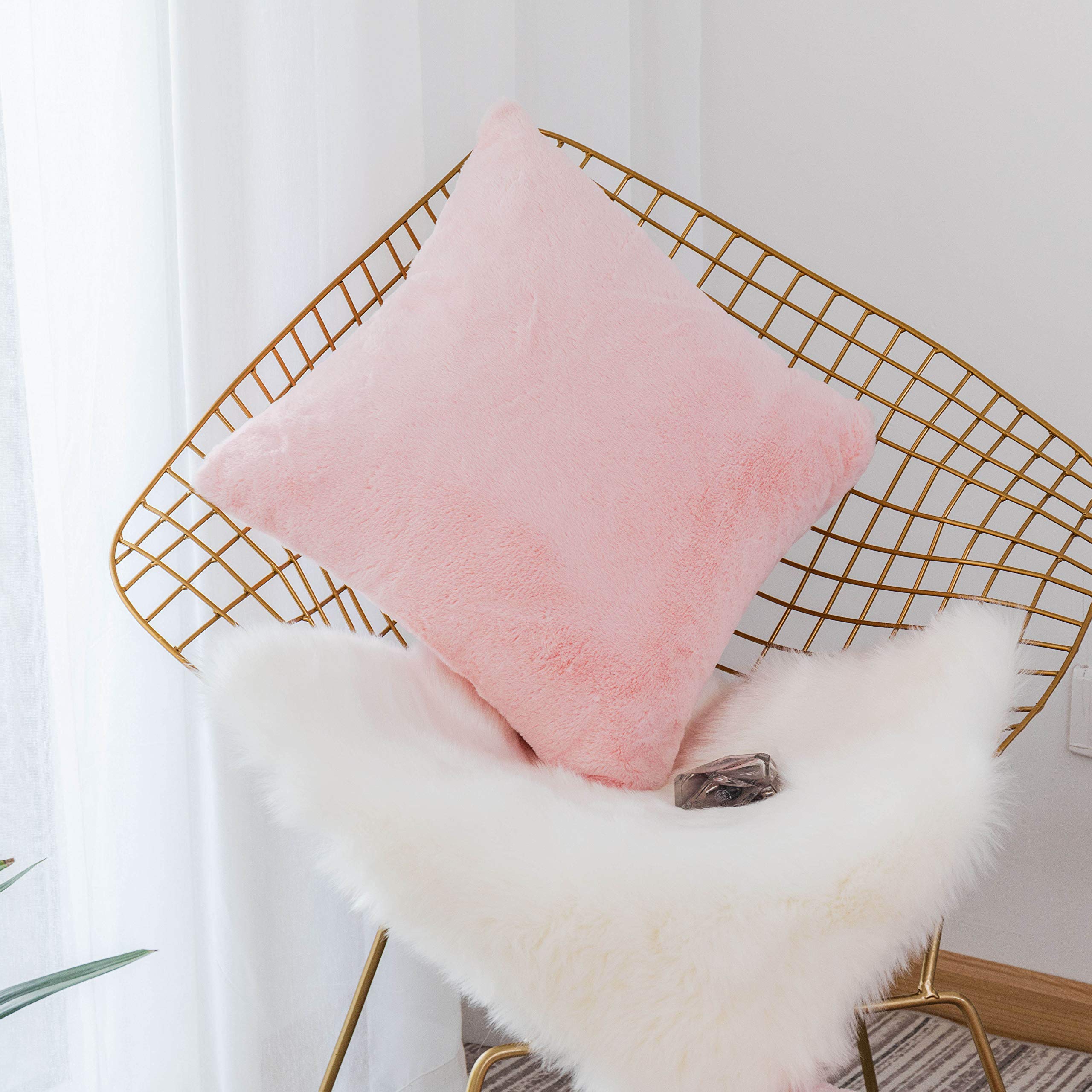 Home Brilliant 26x26 Pillow Cover Large Throw Pillow Covers Decoration Euro Sham Covers Faux Fur Throw Pillows for Couch Sofa Be