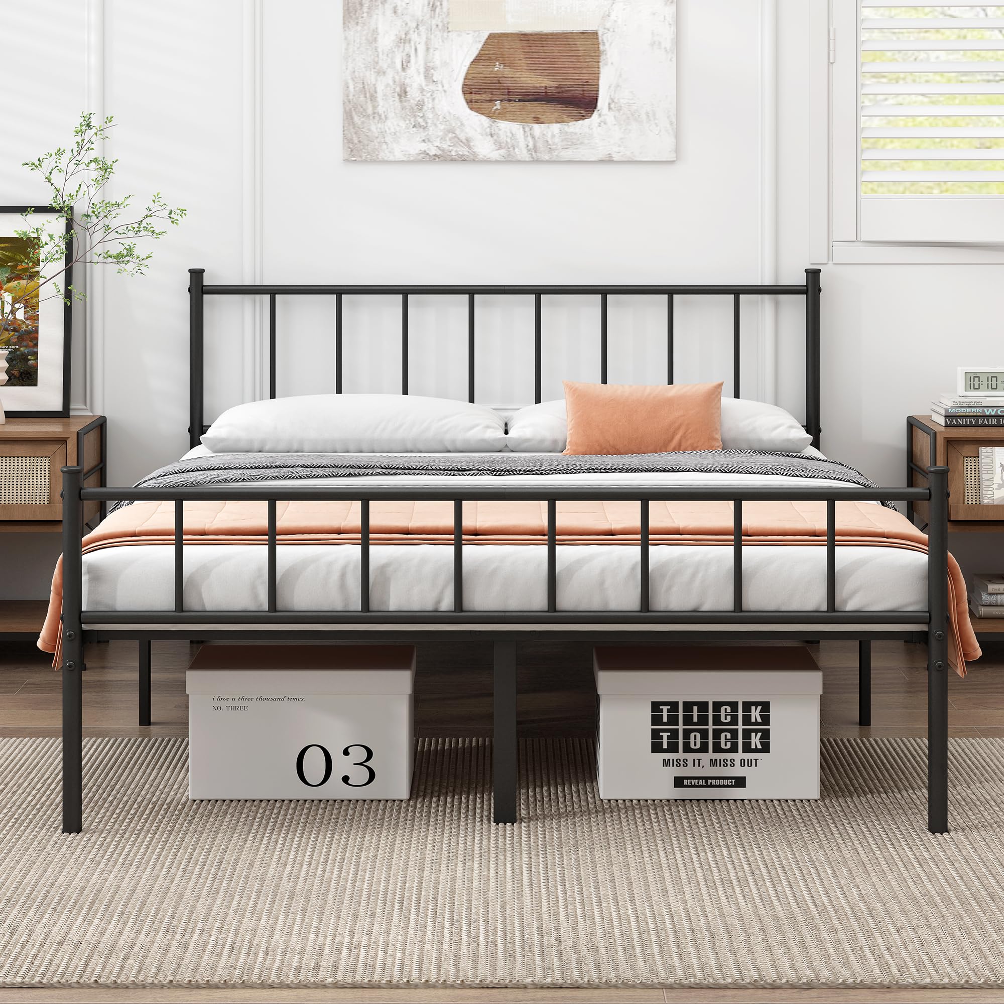 DIIYIV King Bed Frame-Classic Metal Platform Bed Frame,Mattress Foundation with Steel Slat Support,Under Foundation Storage,No B