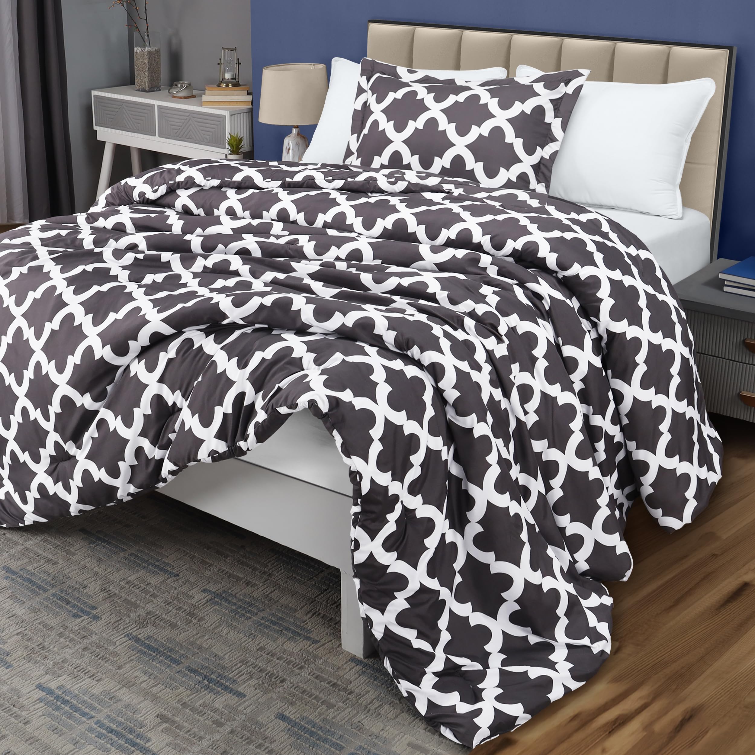 Utopia Bedding Twin Comforter Set Grey, Printed Comforters Twin Size, 2 Piece Lightweight All Season Down Alternative Bedding Se