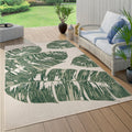 Tropical Outdoor Rug Jungle Leaves Design for Patio in Green Beige, Size: 47 x 67