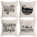 HUYAW Happy Camper Camping Welcome Decorative Throw Pillow Covers, Camping Camper Gifts for Men Women, Adventure Awaits Pillow C