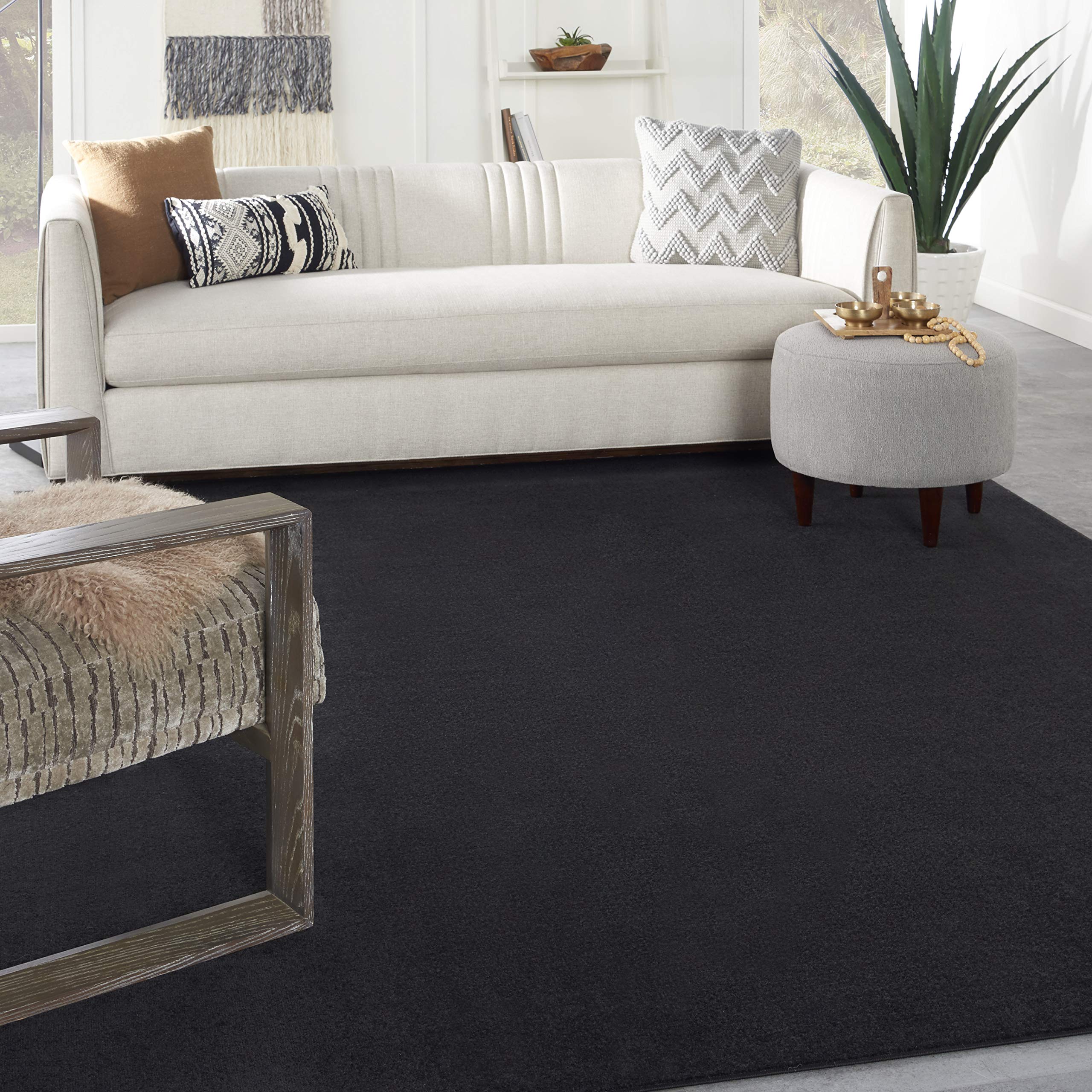 Nourison Essentials Indoor/Outdoor Black 8 x 10 Area Rug, Easy Cleaning, Non Shedding, Bed Room, Living Room, Dining Room, Bac