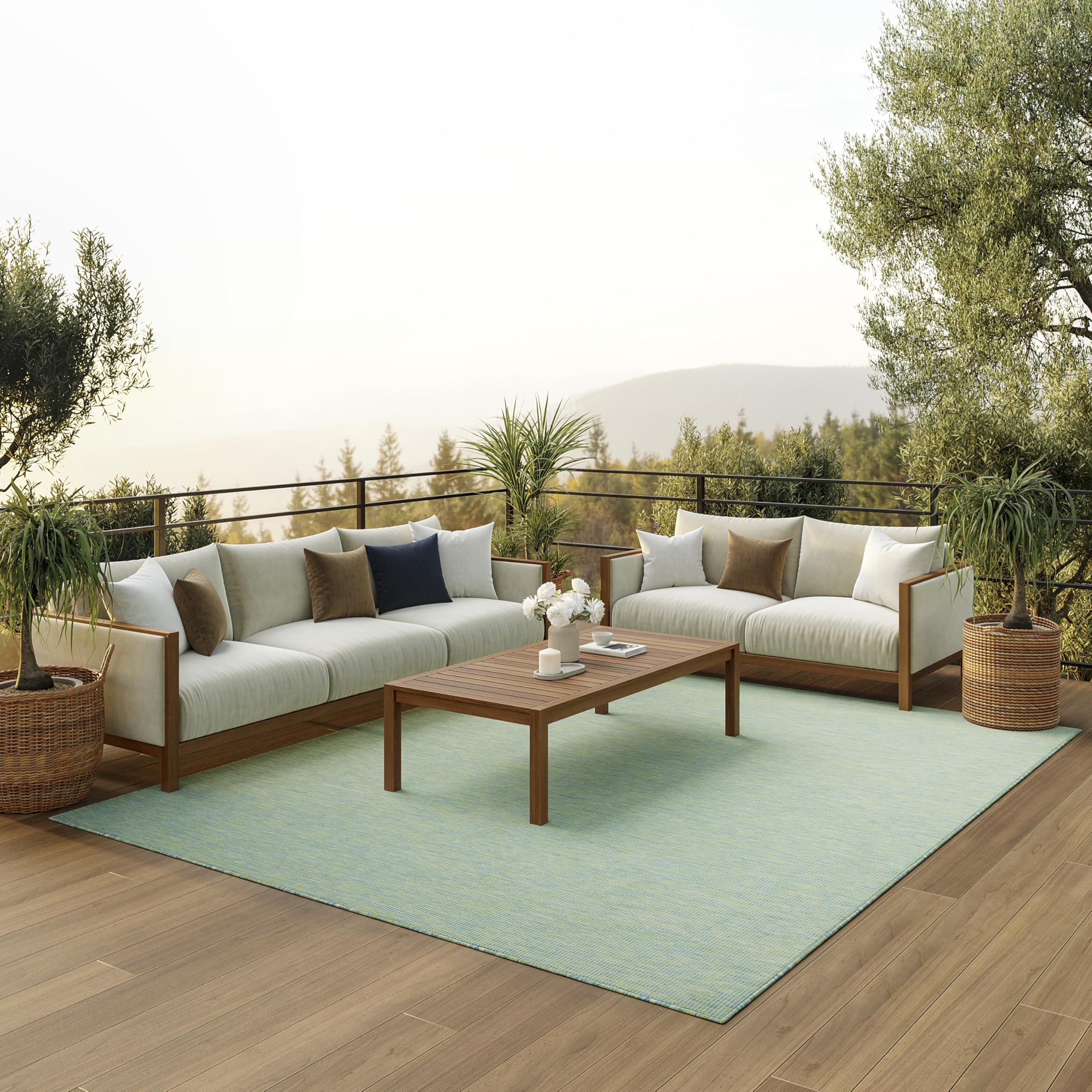 Nourison Home Positano 10 x 14 Blue/Green Fabric Modern Area Rug (10 x 14)