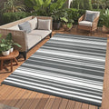 Outdoor Rug 8x10 Contemporary Waterproof Reversible Plastic Straw Rug, UV-Resistant Outdoor Floor Cover, Easy Cleaning Striped P