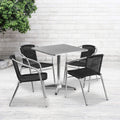 Flash Furniture Lila 27.5 Square Aluminum Indoor-Outdoor Table Set with 4 Black Rattan Chairs