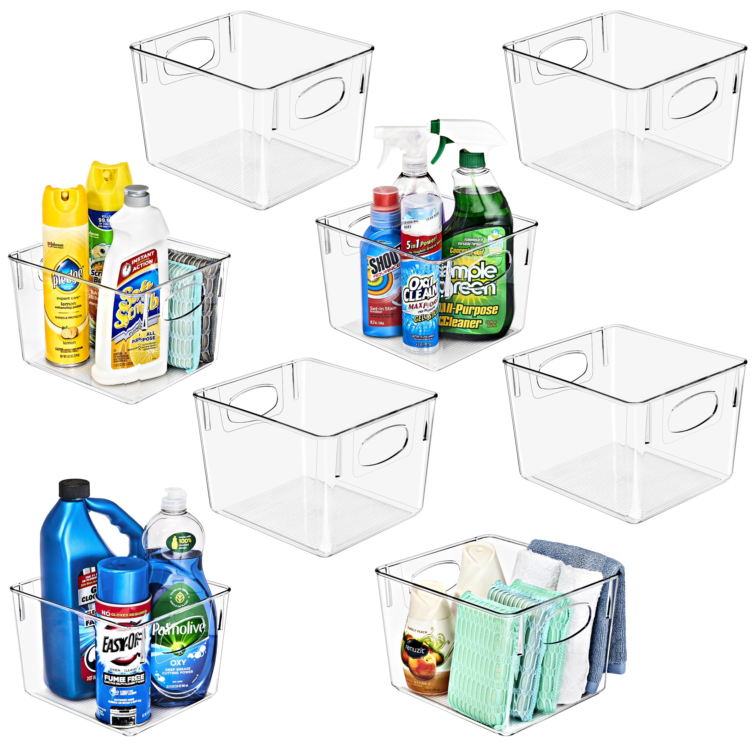 Sorbus 8 Pack Medium Clear Plastic Storage Bins, Clear Organizer Bins with Handle for Kitchen, Pantry, Cabinet, Refrigerator, Cr