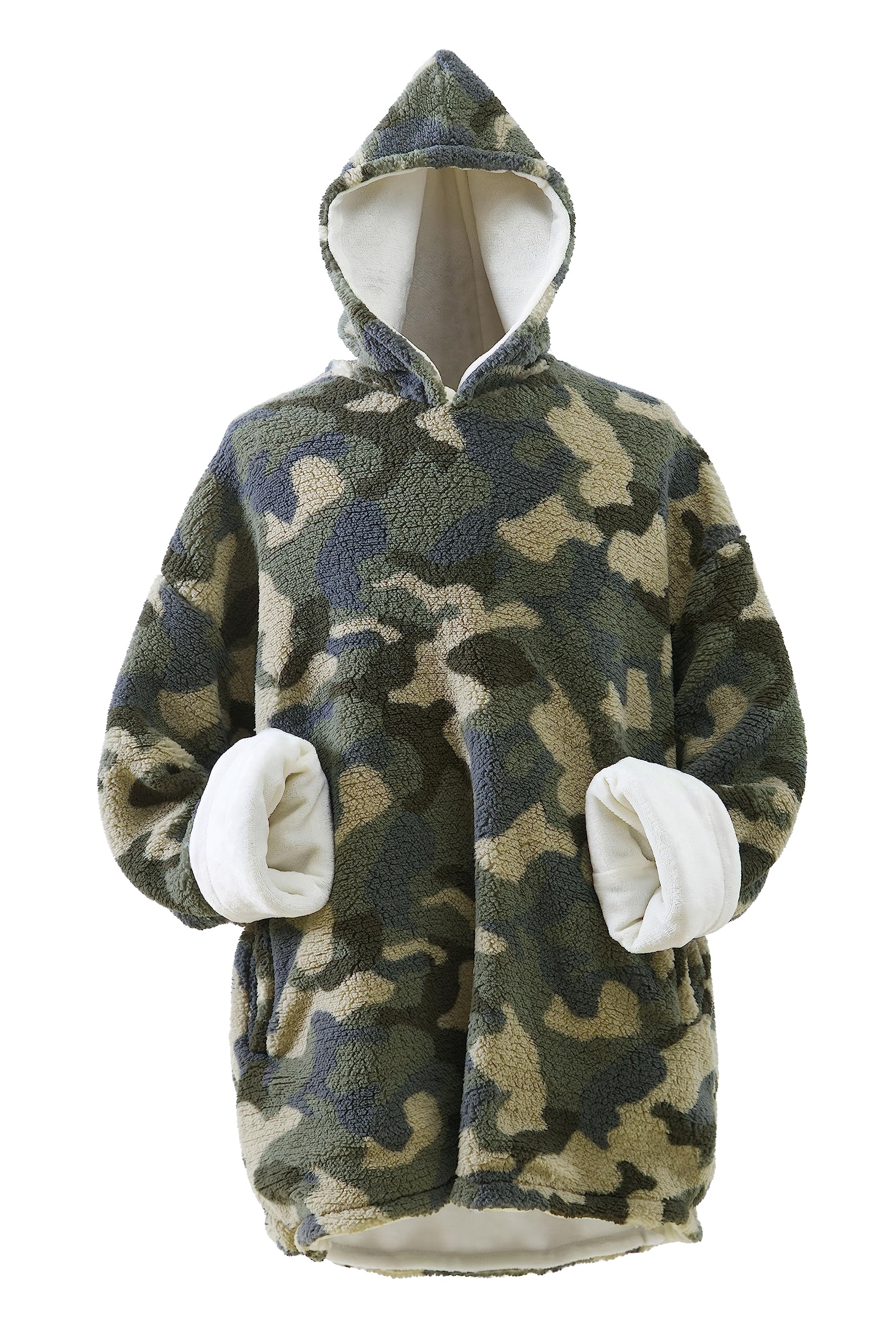 Cathay Home Oversized Wearable Sherpa and Micro-Mink Blanket Hoodie, Green - One Size Fits Most