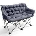 EVER ADVANCED Double Camping Chair for Adults, Padded Folding Camping Love Seat Bench with Side Pocket Portable Camping Couch, T