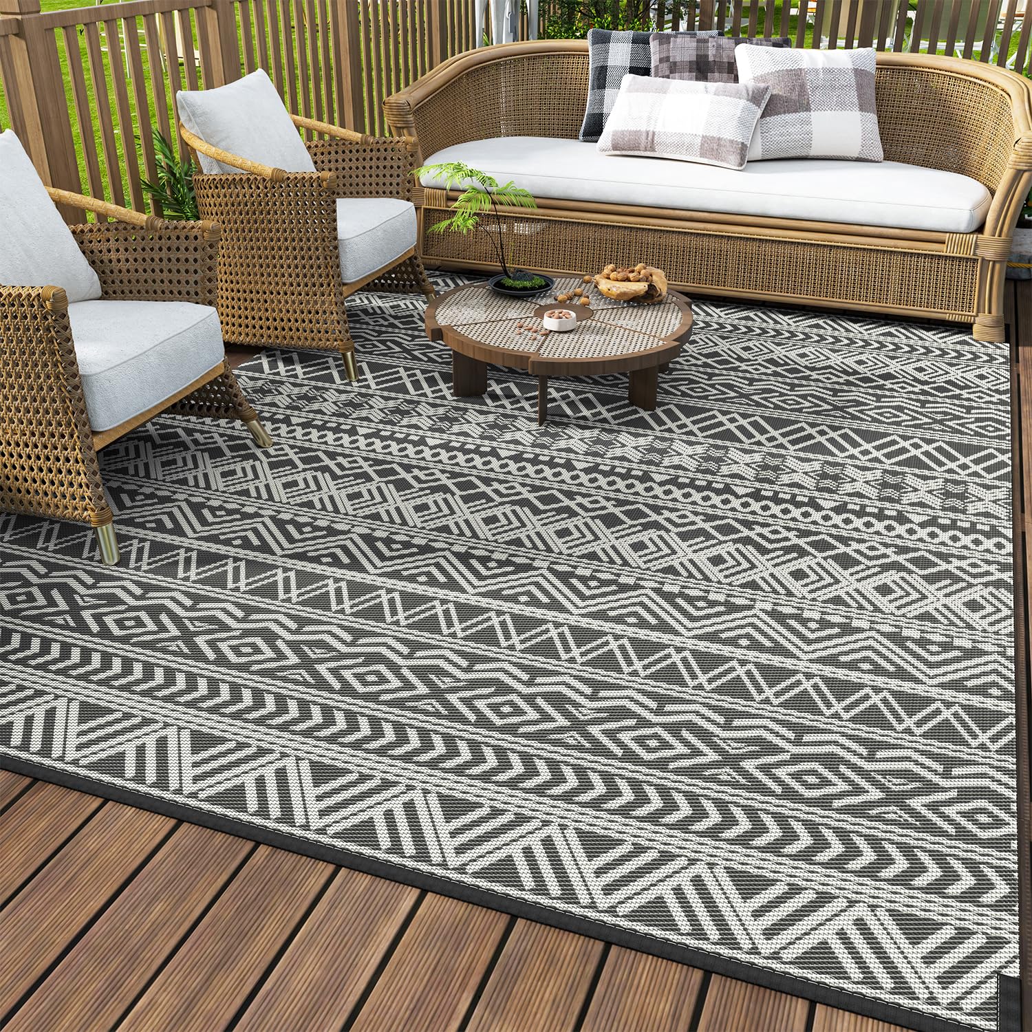 MontVoo Outdoor Rug Carpet Waterproof 9x18 Outdoor Patio Rug Mat Reverisble Plastic Straw Outdoor Rug for RV Camping Picnic Beac