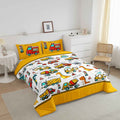 Kids Construction Comforter Set Queen Boys Cute Cartoon Dinosaur Comforter for Toddler Super Soft Equipment Trucks Excavators Ca