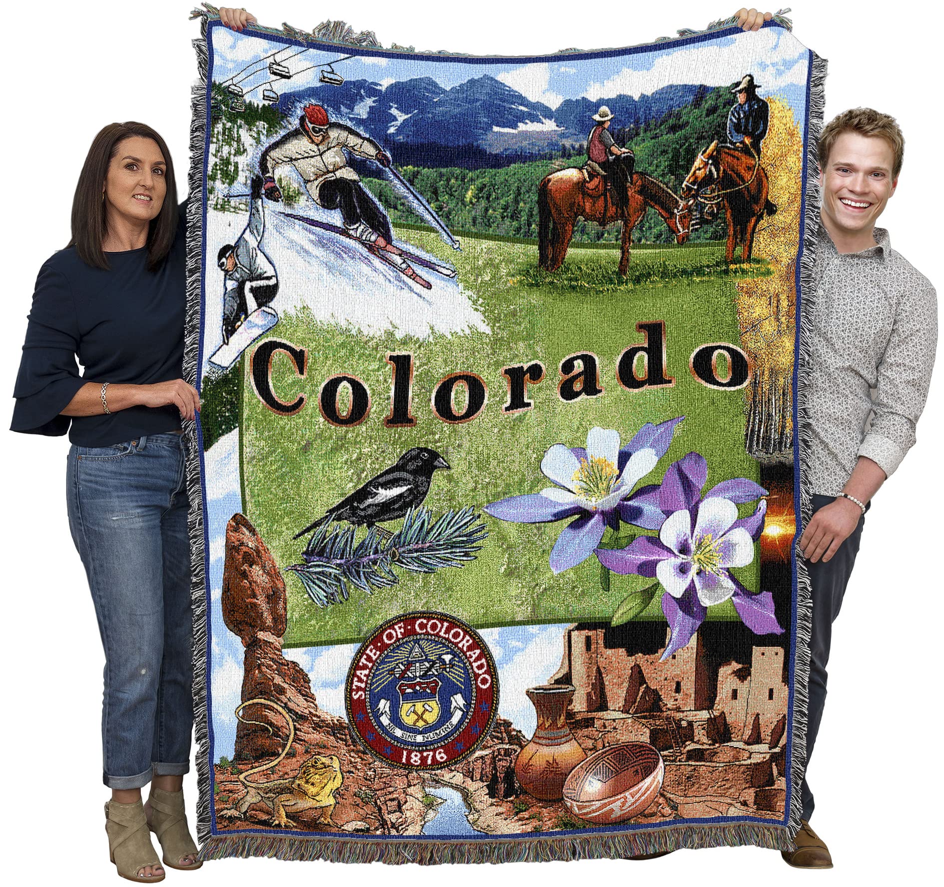 Pure Country Weavers State of Colorado Blanket - Gift Tapestry Throw Woven from Cotton - Made in The USA (72x54)